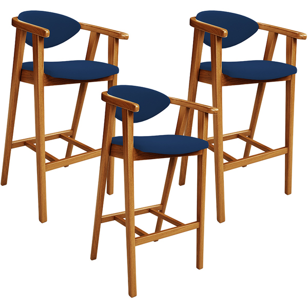 Kit 03 Banquetas Alta Cozinha Bancada Bar Sala De Jantar Fixa