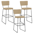 Kit 03 Banquetas Alta Cozinha Sala De Jantar Base Aço Fixa Al