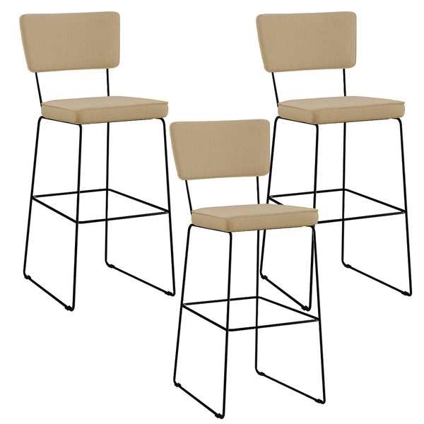 Kit 03 Banquetas Alta Cozinha Sala De Jantar Base Aço Fixa Al