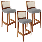 Kit 03 Banquetas Alta Cozinha Sala Jantar Encosto Em Tela Bra