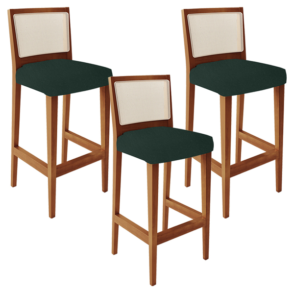 Kit 03 Banquetas Alta Para Cozinha Encosto Em Tela Branco Zio