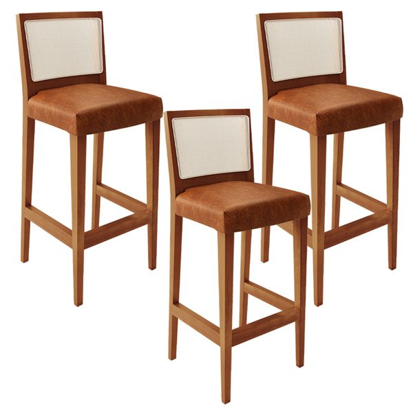 Kit 03 Banquetas Alta Para Cozinha Encosto Em Tela Branco Zio