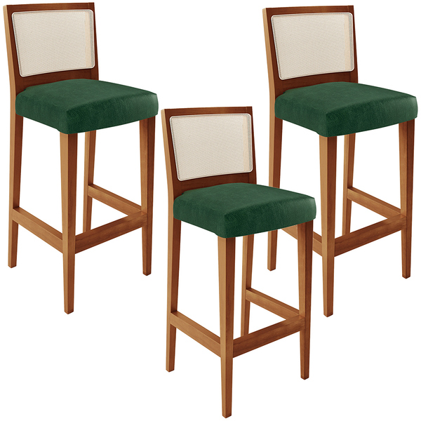 Kit 03 Banquetas Alta Para Cozinha Encosto Em Tela Branco Zio