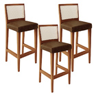 Kit 03 Banquetas Alta Para Cozinha Encosto Em Tela Branco Zio