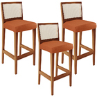 Kit 03 Banquetas Alta Para Cozinha Encosto Em Tela Branco Zio