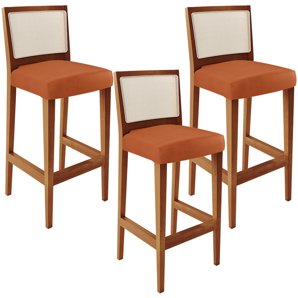 Kit 03 Banquetas Alta Para Cozinha Encosto Em Tela Branco Zio
