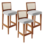 Kit 03 Banquetas Alta Para Cozinha Encosto Tela Branco Zion L