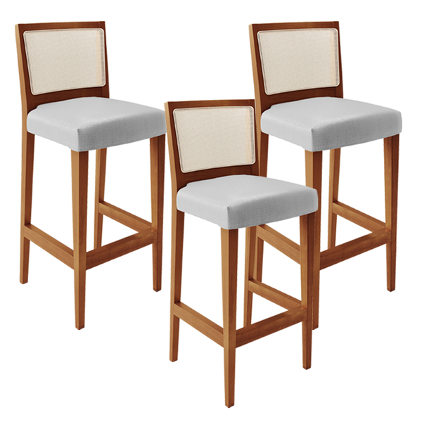 Kit 03 Banquetas Alta Para Cozinha Encosto Tela Branco Zion L