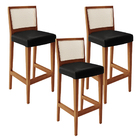 Kit 03 Banquetas Alta Para Cozinha Encosto Tela Branco Zion L