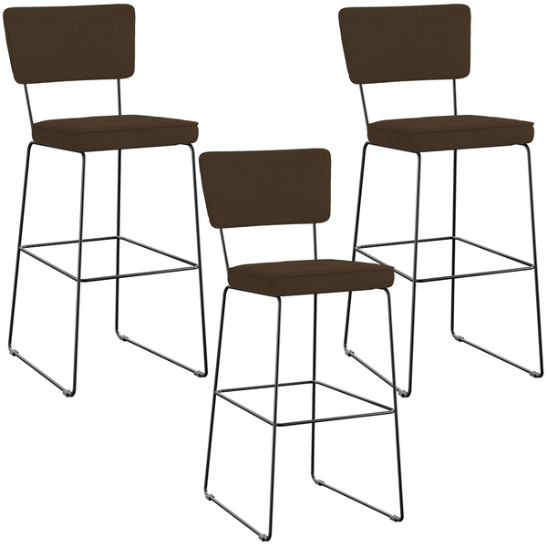 Kit 03 Banquetas Alta Para Cozinha Sala De Jantar Base Em Aço