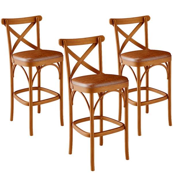 Kit 03 Banquetas Altas Cozinha Bancada Bar Sala Jantar Estofa