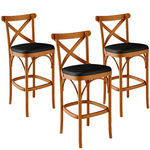 Kit 03 Banquetas Altas Cozinha Bancada Bar Sala Jantar Estofa