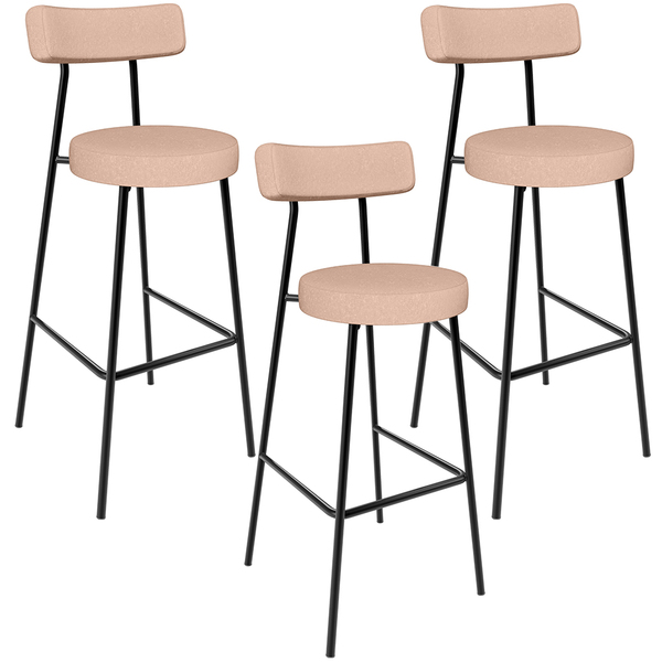 Kit 03 Banquetas Altas Cozinha Bar Sala De Jantar Em Aço Milã