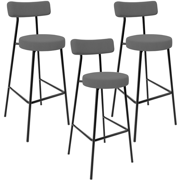 Kit 03 Banquetas Altas Cozinha Bar Sala De Jantar Em Aço Milã