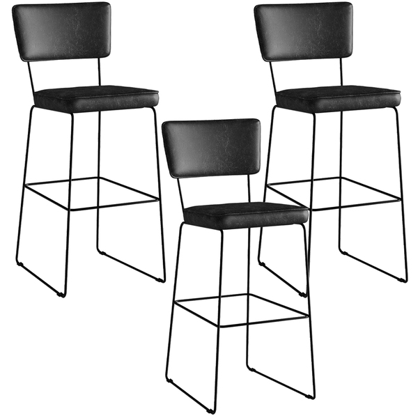 Kit 03 Banquetas Altas Cozinha Sala Jantar Base Em Aço Fixa A
