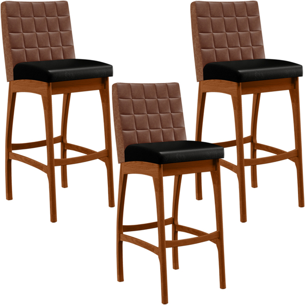 Kit 03 Banquetas Altas Cozinha Sala Jantar Fixa Mila L02 Cour