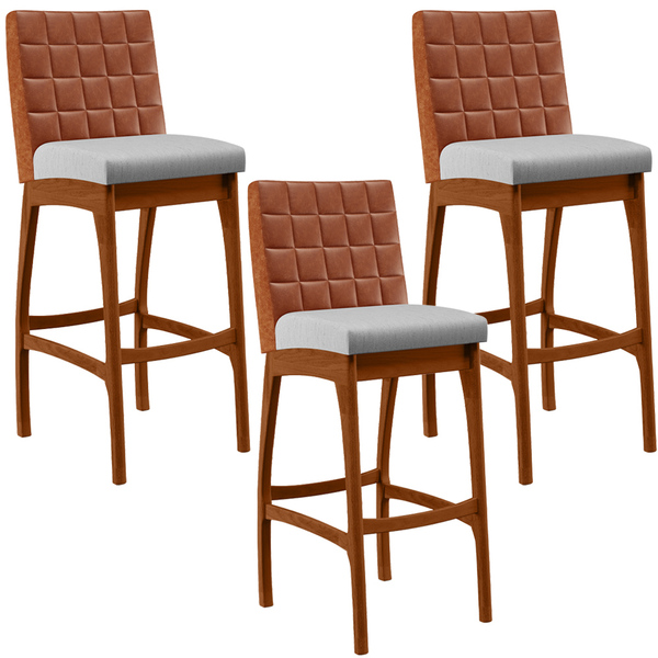 Kit 03 Banquetas Altas Cozinha Sala Jantar Fixa Mila L02 Cour