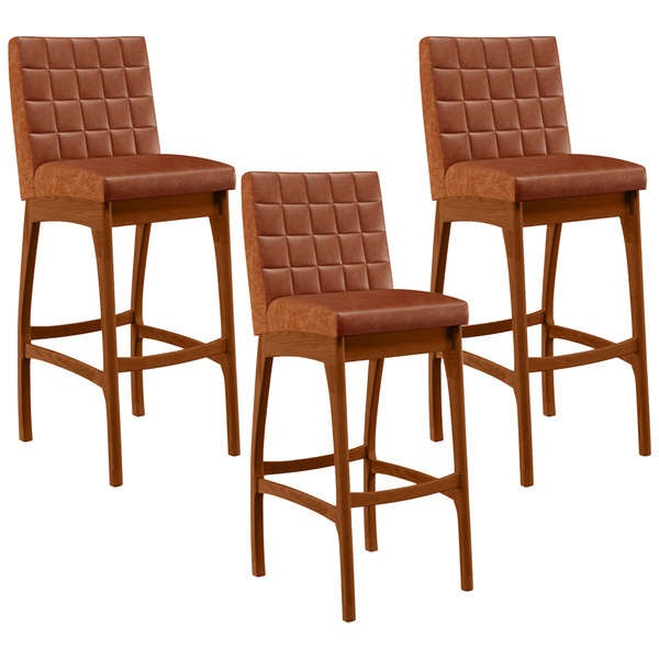 Kit 03 Banquetas Altas Para Cozinha Sala De Jantar Fixa Mila