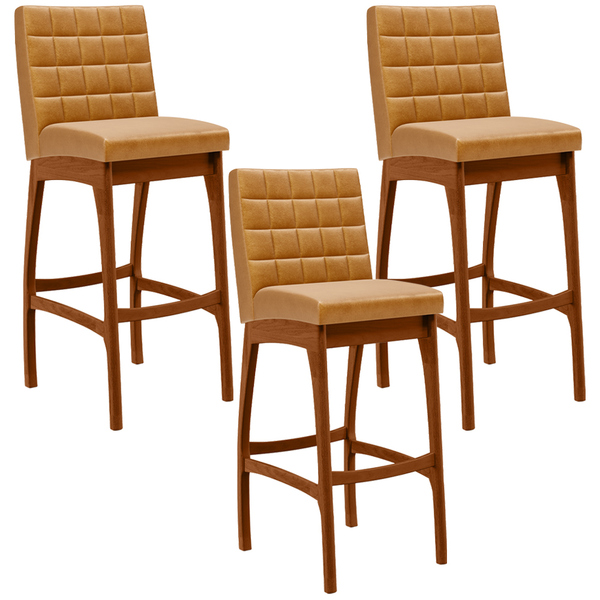 Kit 03 Banquetas Altas Para Cozinha Sala De Jantar Fixa Mila
