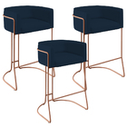 Kit 03 Banquetas Decorativas Fixa Base De Aço Cobre Betina D0