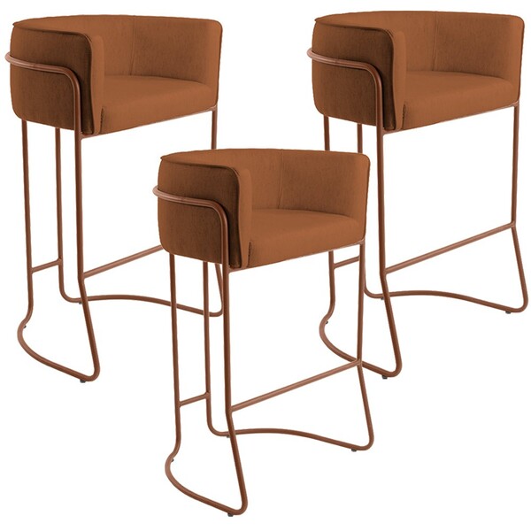 Kit 03 Banquetas Decorativas Fixa Base De Aço Cobre Betina D0