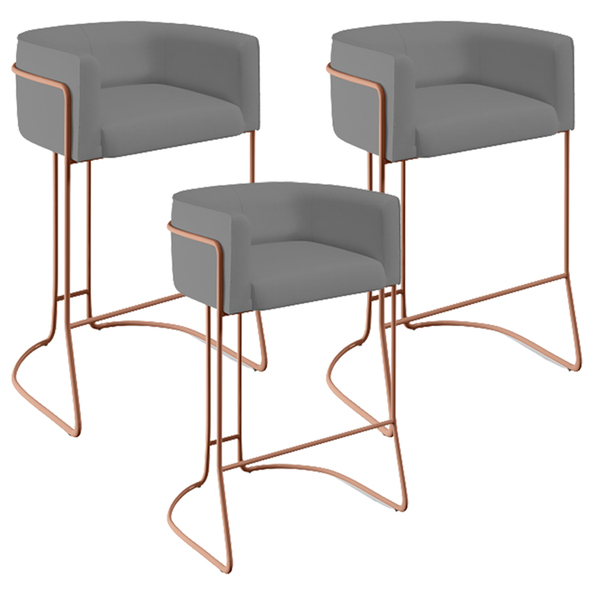 Kit 03 Banquetas Decorativas Fixa Base De Aço Cobre Betina D0