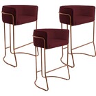 Kit 03 Banquetas Decorativas Fixa Base De Aço Cobre Betina D0