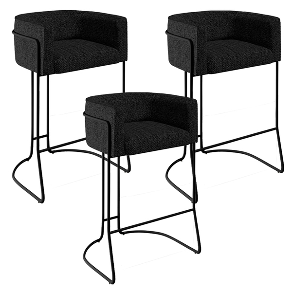 Kit 03 Banquetas Decorativas Fixa Base De Aço Preto Betina D0