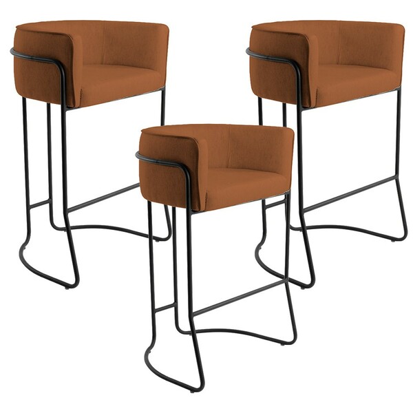 Kit 03 Banquetas Decorativas Fixa Base De Aço Preto Betina D0