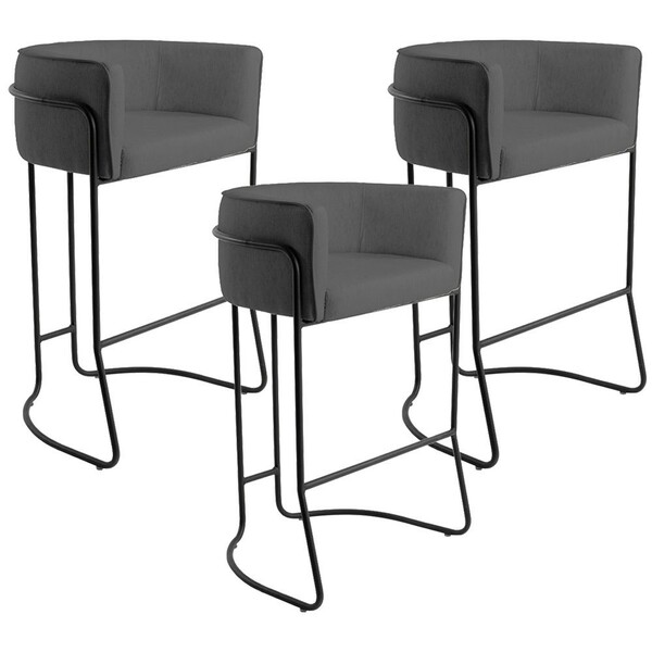 Kit 03 Banquetas Decorativas Fixa Base De Aço Preto Betina D0