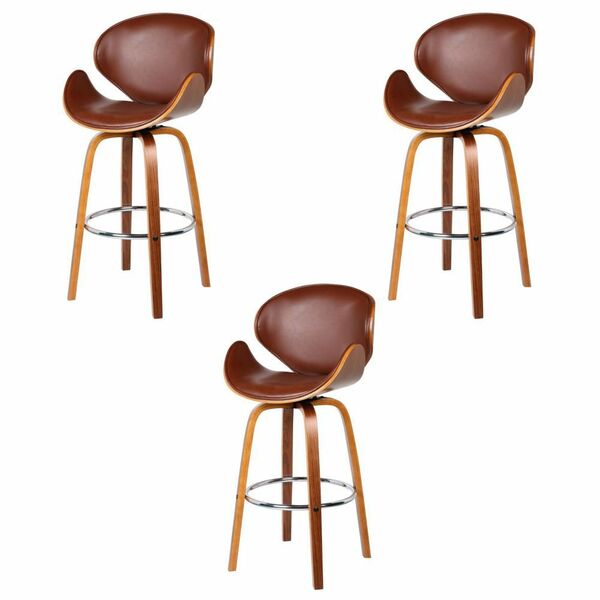 Kit 03 Banquetas Kobe Giratória Com Base De Madeira E Apoio D