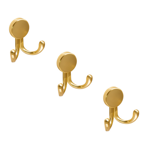 Kit 03 - Cabide Com Gancho Duplo De Parede (trindade Dourado