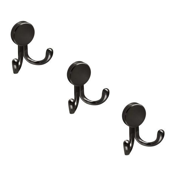 Kit 03 - Cabide Com Gancho Duplo De Parede (trindade Preto Fo