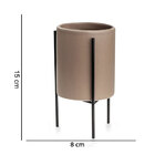 Kit 03 Cachepot Cerâmica Cinza Com Suporte Metálico Preto - D