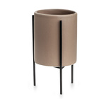 Kit 03 Cachepot Cerâmica Cinza Com Suporte Metálico Preto - D