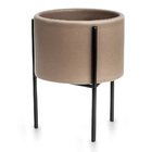 Kit 03 Cachepot Cerâmica Cinza Com Suporte Metálico Preto - D