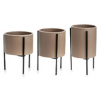 Kit 03 Cachepot Cerâmica Cinza Com Suporte Metálico Preto - D