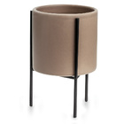 Kit 03 Cachepot Cerâmica Cinza Com Suporte Metálico Preto - D