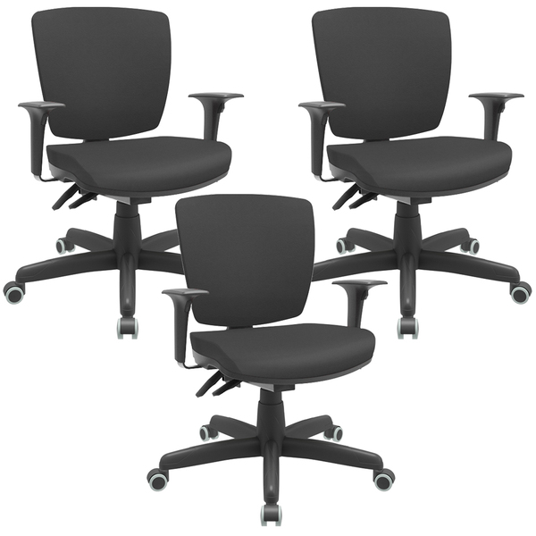 Kit 03 Cadeiras De Escritório Executiva Office Giratória Pret