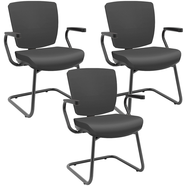 Kit 03 Cadeiras De Escritório Fixa Executiva Office Preto Sli