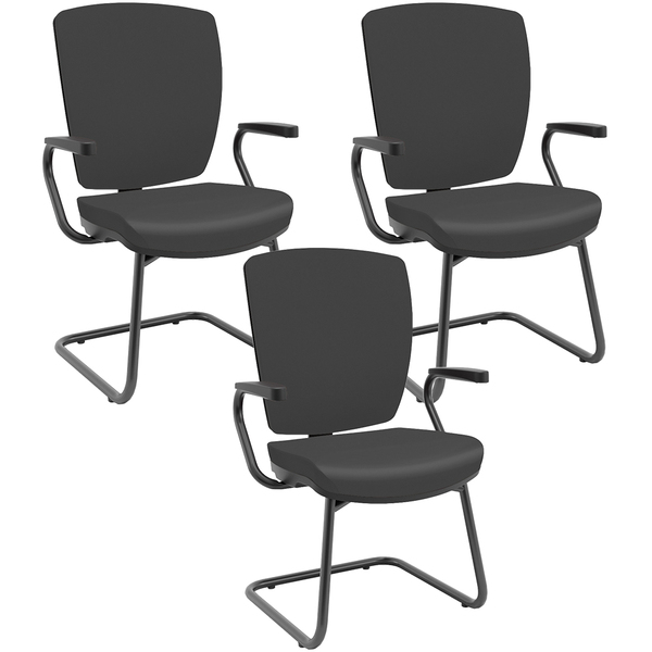 Kit 03 Cadeiras De Escritório Fixa Executiva Office Preto Sli