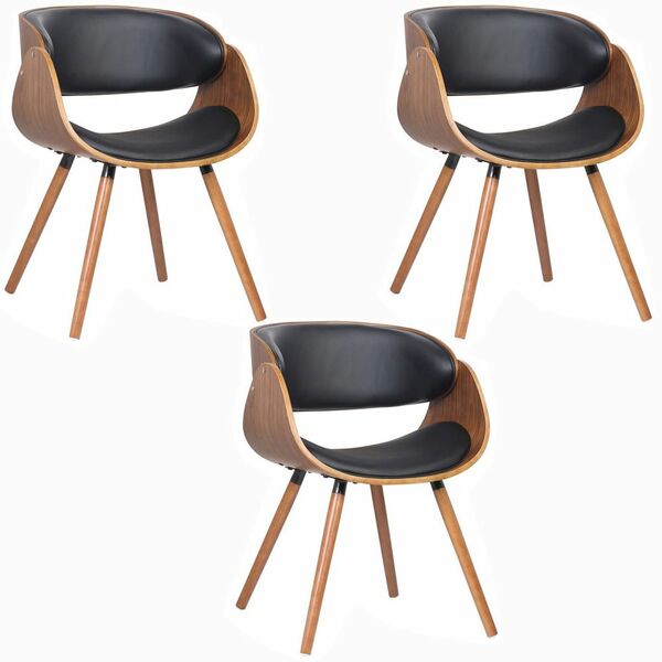 Kit 03 Cadeiras Decorativas Escritório Oga Base Madeira Pu Si