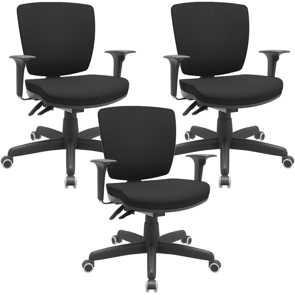 Kit 03 Cadeiras Escritório Executiva Office Giratória Preto B