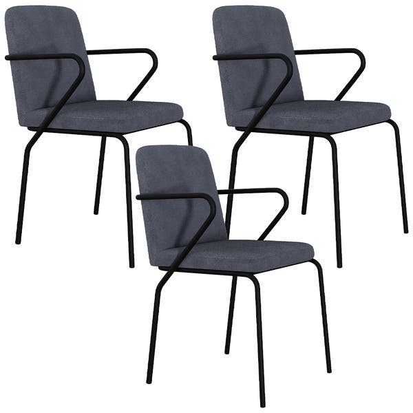 Kit 03 Cadeiras Estofada Para Sala De Jantar Com Braço Loft Preto C01 ...