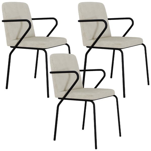 Kit 03 Cadeiras Estofada Para Sala De Jantar Com Braço Loft Preto C01 ...