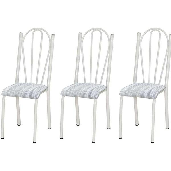 Kit 03 Cadeiras Tubular Branca 021 Assento Linho