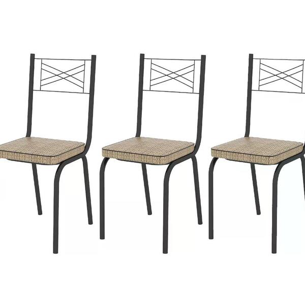 Kit 03 Cadeiras Tubular Preto Fosco 119 Assento Rattan