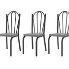 Kit 03 Cadeiras Tubular Preto Fosco 121 Assento Platina