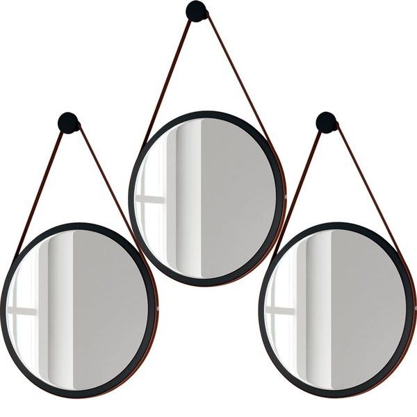 Kit 03 Espelhos Redondos Decorativo Adnet Escandinavo Com Alç