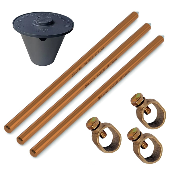 Kit 03 Hast Alt Camada Aterra 5/8 14,3mmx2,4m+03 Gramp+caixa